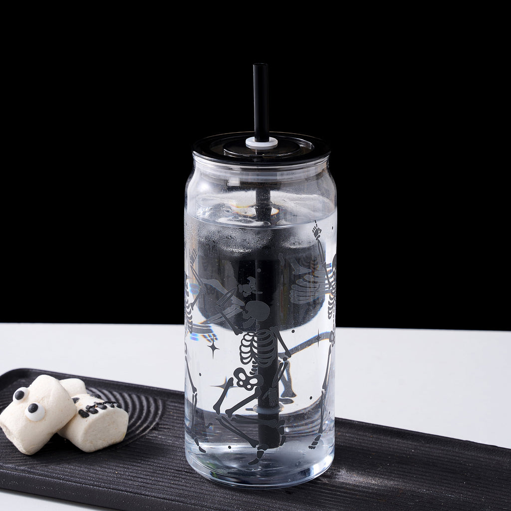 Way to Celebrate Halloween Dancing Skeleton Glass Can Sipper Tumbler, 20 oz