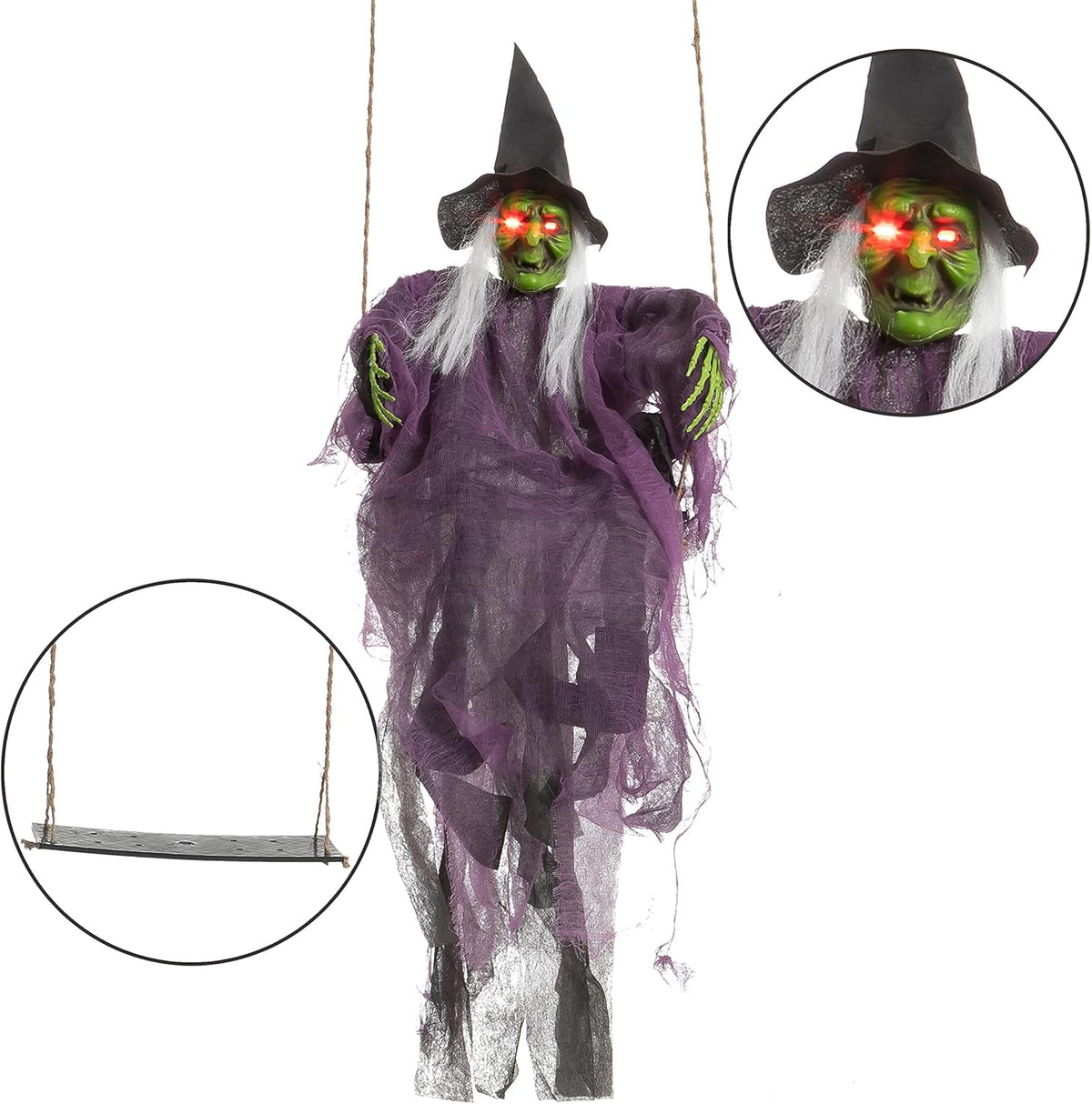 Joyfy 2 Packs Halloween Decorations Outdoor Hanging Swinging Skeleton Ghosts,3 ft Light Up Creepy Grim Reaper Decorations for Halloween Hanging Decorations Indoor Outdoor Yard