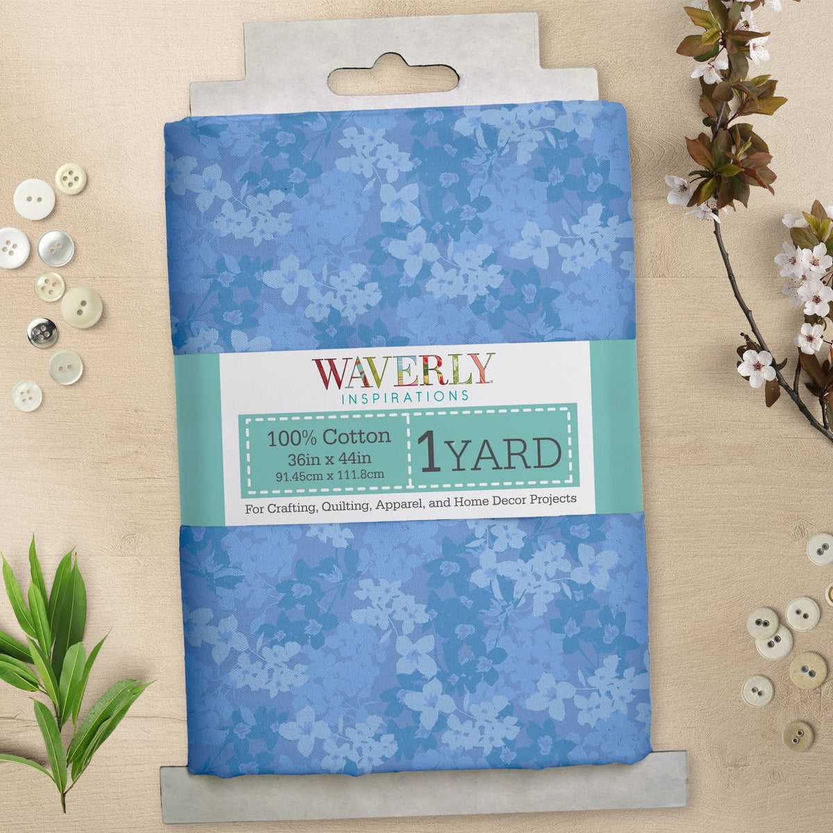 Waverly Inspirations 1 Yard 100% Cotton Eva's Blooms, Marina, 44" Wide for Quilting & Sewing
