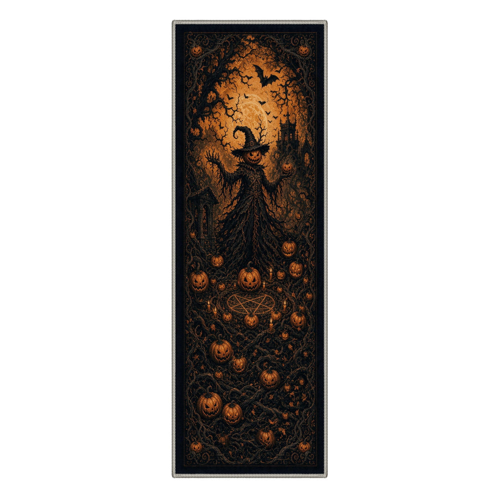 GENIMO 2'x7' Halloween Runner Rug, Washable Non Slip Soft Gothic Raven Indoor Outdoor Hallway Runner for Porch Patio Kitchen Entryway, Rust Orange