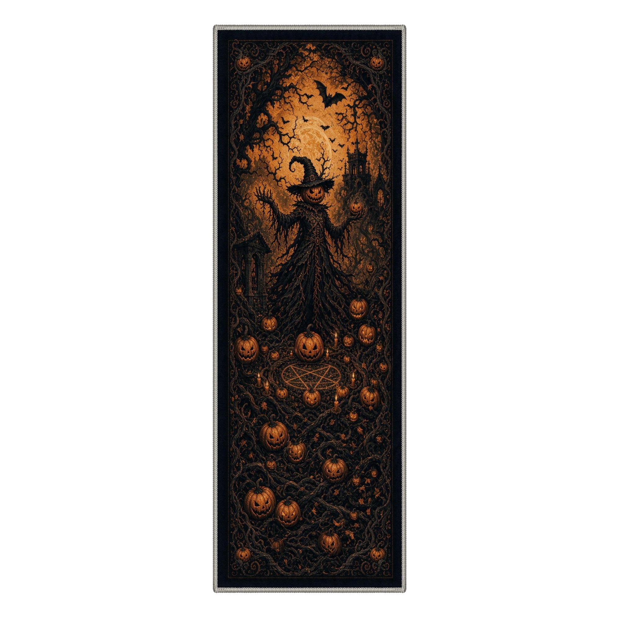 GENIMO 2'x7' Halloween Runner Rug, Washable Non Slip Soft Gothic Raven Indoor Outdoor Hallway Runner for Porch Patio Kitchen Entryway, Rust Orange