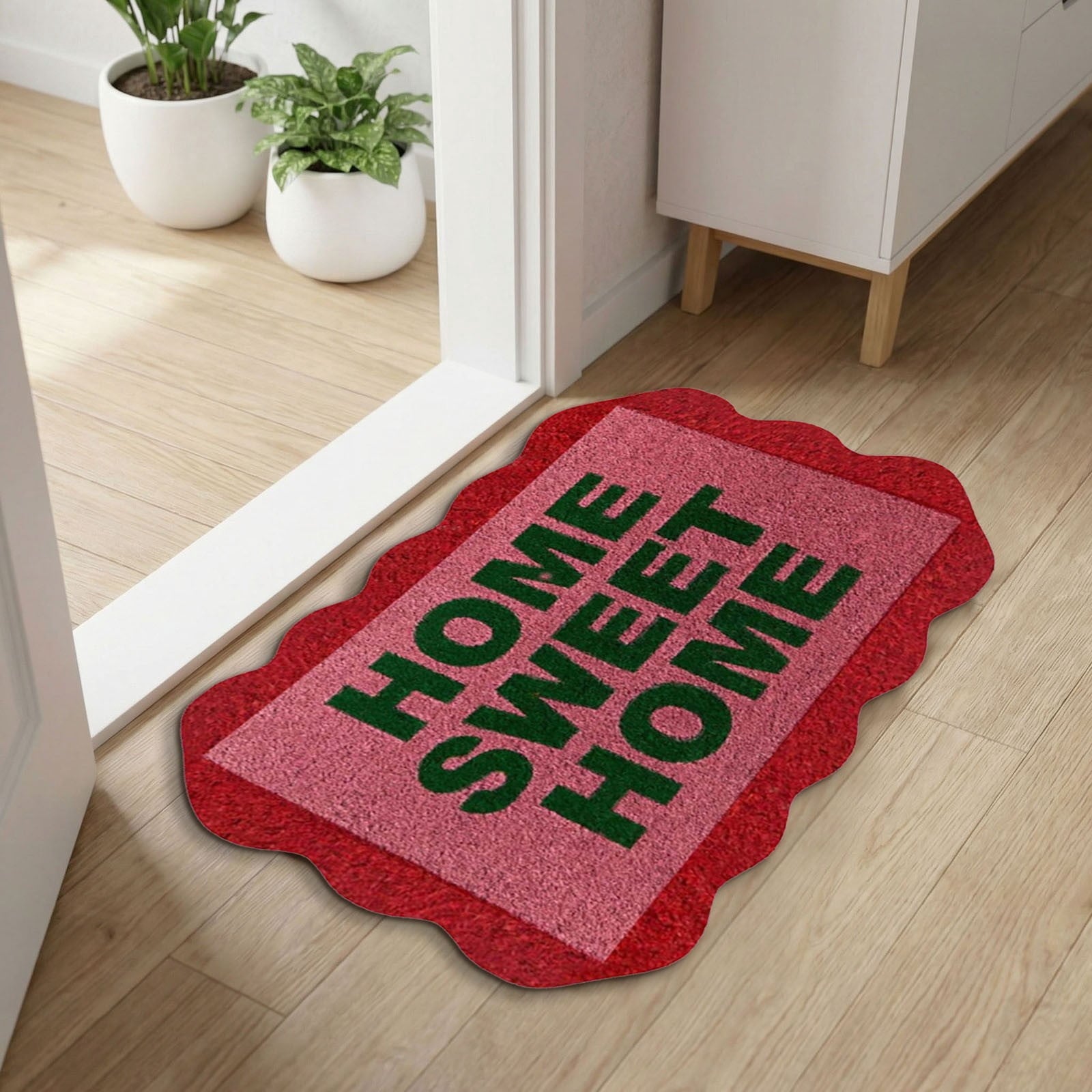 Lypsnake Natural Coco Coir Doormat - "Love Grows Here" Printed with Delicate Floral Pattern, Non-slip Absorbent Entry Mat for Home Entrance Porch Patio and Outdoor Decoration