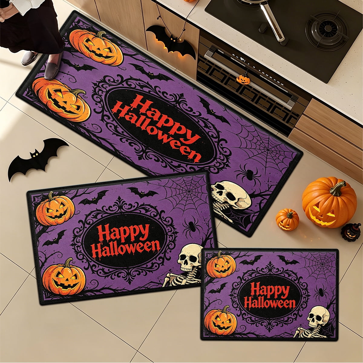 YIMEIS Halloween Pumpkin Lanterns 1Pc Flannel Mat and Kitchen Rugs,Soft Non-slip,Perfect for Home Bathroom