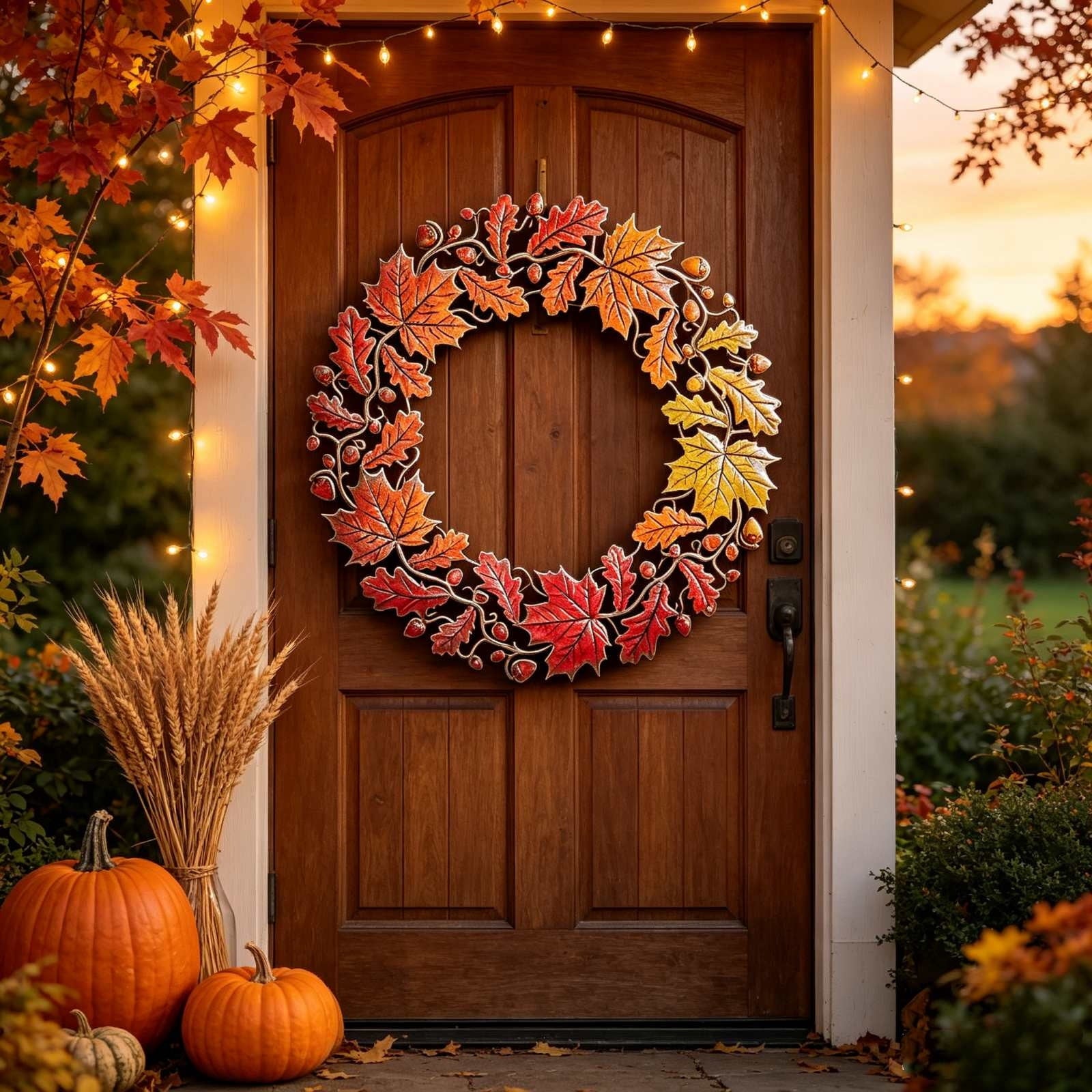 HOARBOEG Autumn Harvest Sunflower Wreath, Artificial Pumpkin Maple Leaf Fall Wreath for Front Door, 21.65 in Thanksgiving Wall Hanging Decor, Outdoor Indoor Harvest Decor