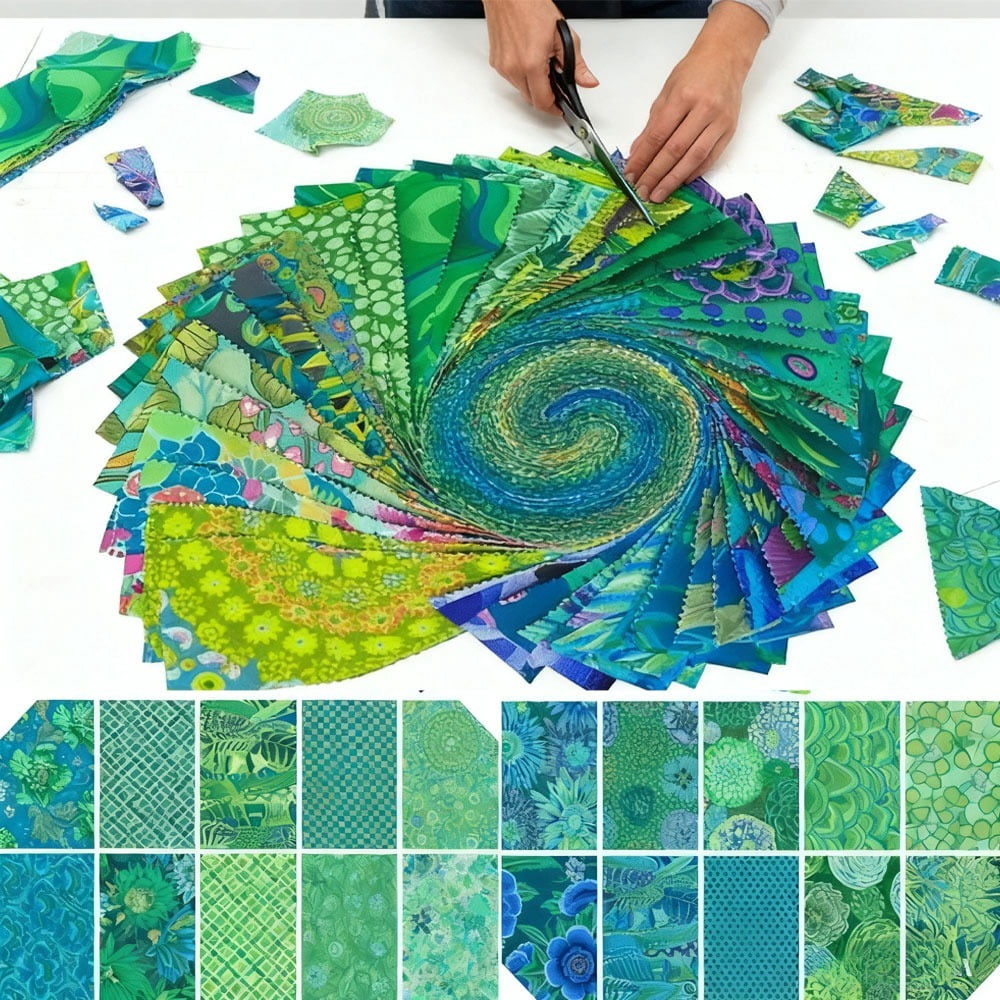 HEYMAPLE 40Pcs Jelly Roll Fabric Strips for Quilting and Sewing, 2.6" x 20" Precut Fabric Squares for DIY Craft Handmade Accessories, Blue-Green