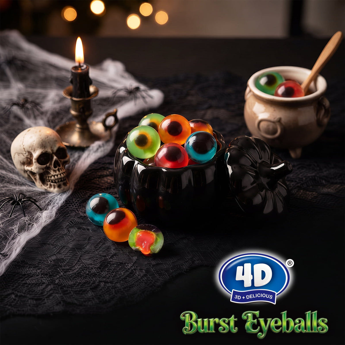 AMOS Cotton Candy Halloween Pizza, Eyeballs Candy for Party, Gluten-Free, 6 Count, 6.35 oz
