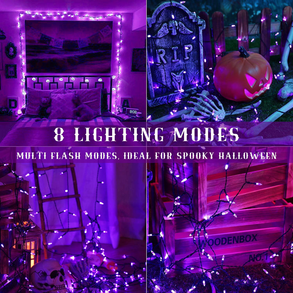 TETOU Halloween Lights, 33ft 100 LED Battery Halloween Lights, 8 Modes String Lights with Timer, Indoor Outdoor Waterproof mini Lights String for Halloween Bedroom Patio Decor - Orange & Purple