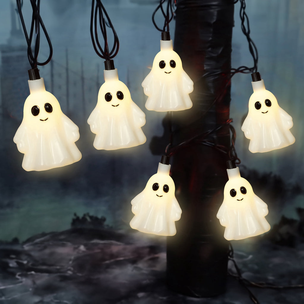 Indoor/Outdoor 10-Count LED Ghost String Lights, Warm White, 6.5', Halloween by Way To Celebrate