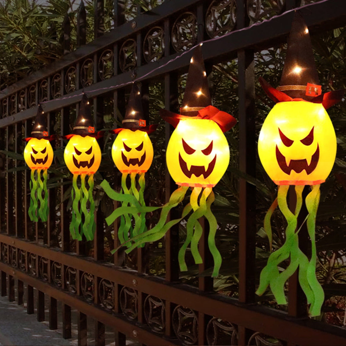 Gallickan Halloween Decorations Outdoor Decor, Hanging Lighted Glowing Pumpkin Witch Hat, Lighted Up Halloween Decorations for Indoor Outside Party Yard Tree Garden, A