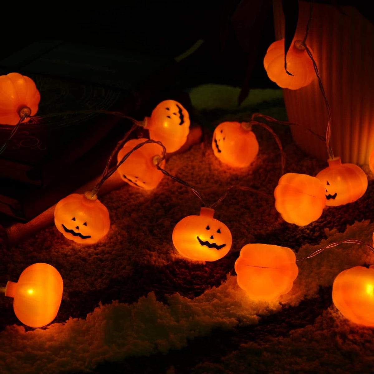 Fohil Halloween Pumpkin String Lights,13.5FT 40LEDs Pumpkin Indoor Lights for Halloween Outdoor Decoration, USB Powered 8 Lights Modes Lights Remote Control