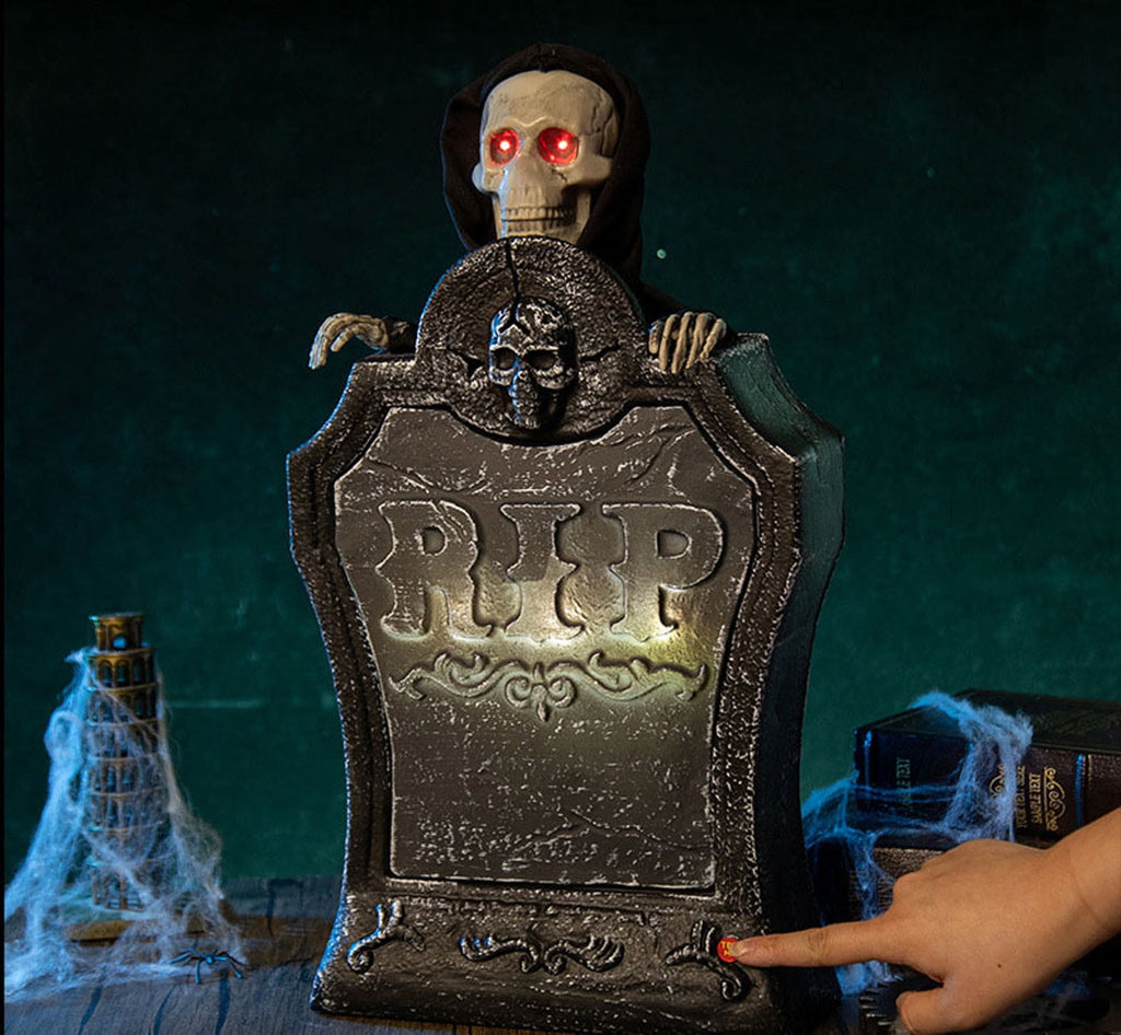 Aodebiao Halloween Animatronic Zombie Tombstone Animated Skeleton Decorations - Sensor Activated with Creepy Sound, Scary Move, Light Up Eyes, Spooky Decor Horror Prop for Indoor/Outdoor