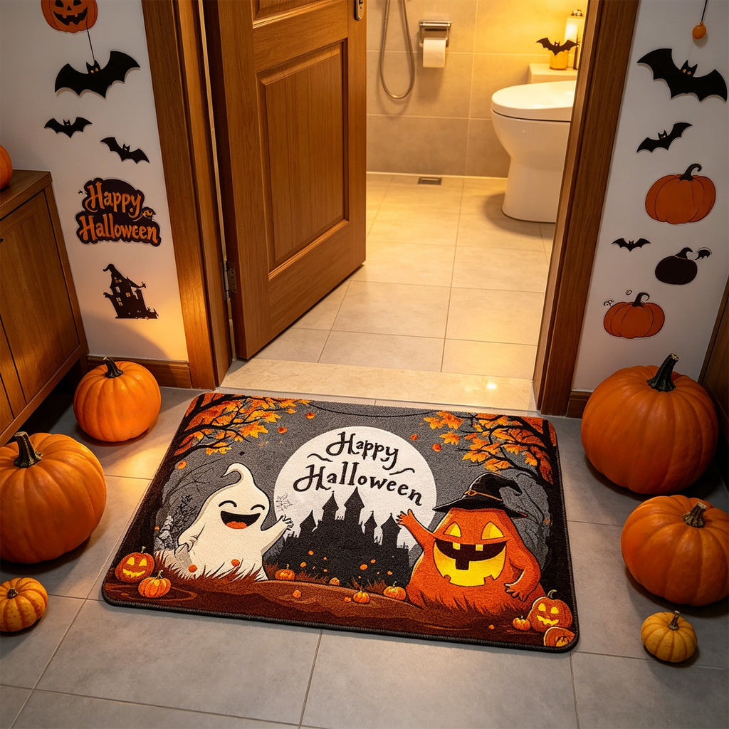 Halloween Doormat Ghost Bath Mat 23.6x15.7in Secure-Grip Absorbent Soft Faux Fur Rug for Bathroom Bedroom Living Room Decor by OVFUIZ