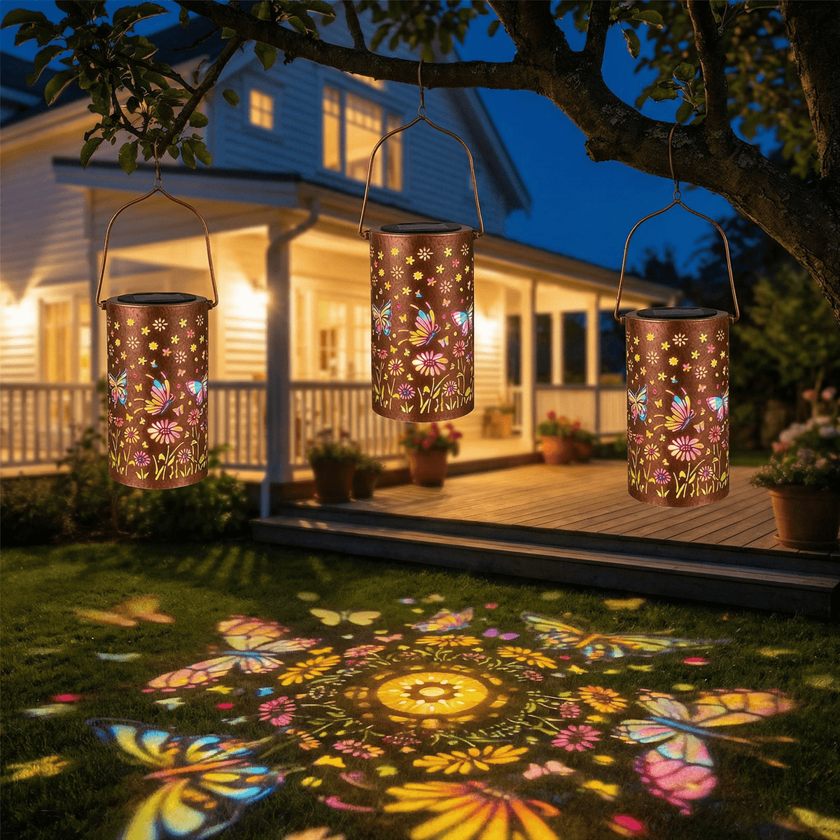 Colorful Solar Lanterns IP65 Outdoor Waterproof, Mother's Day Gifts for Women Mom Grandma - LED Colorful Sunflower Solar Lights Metal Hanging Lantern for Patio Yard Porch