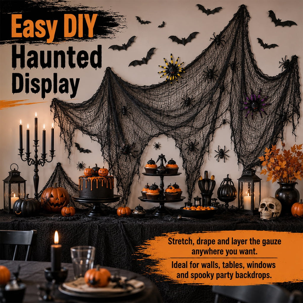Halloween Creepy Cloth Halloween Gauz Scary Decoration with Bats Spiders Fabric Hanging Spooky Stuff for Indoor Outdoor Home Wall Haunted House Party Supplies 88Pcs Set 1