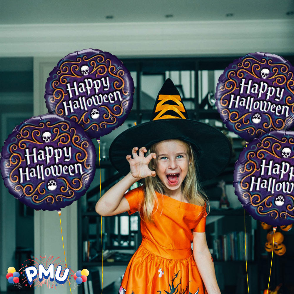 PMU Halloween Party Decoration "Happy Halloween" Jack Faces Aglow 18 Inch Mylar-Foil Balloon (1pkg) Pkg/1