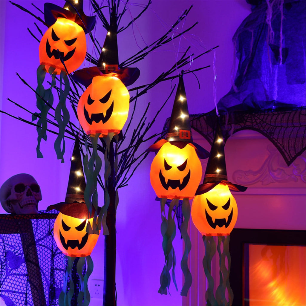 Gallickan Halloween Decorations Outdoor Decor, Hanging Lighted Glowing Pumpkin Witch Hat, Lighted Up Halloween Decorations for Indoor Outside Party Yard Tree Garden, A