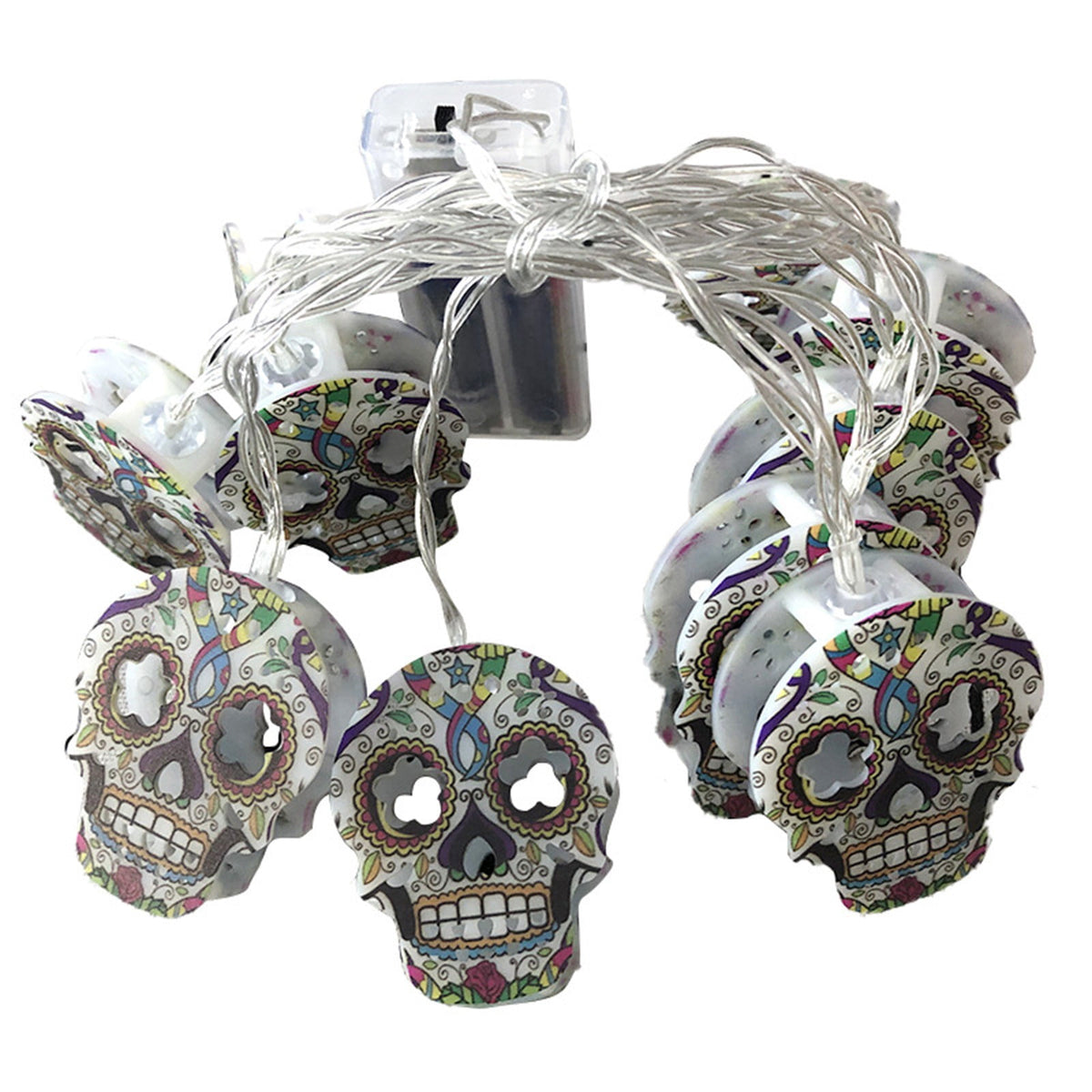 Btomtd 59.05 inch Skull String Light Luminous Halloween Decoration Prop for Horror Scene Layout Hanging Pendant Bar Party LED Decorative Light, Multicolor