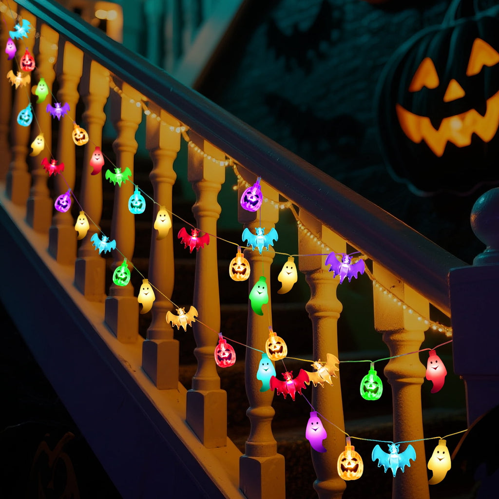 Qoosea Halloween Pumpkin String Lights, 20 LED 10.5ft 8 Modes Waterproof Orange Halloween Decorations Outdoor Indoor Bedroom Camper Party Decor