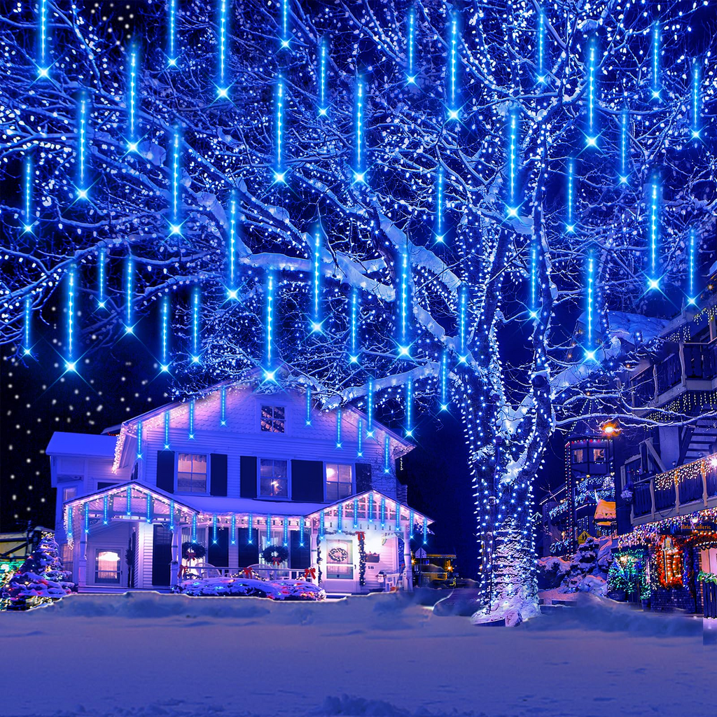 Scidweet Christmas String Lights, 20 inch 10 Tubes 540 LED Icicle Twinkle Meteor Shower Lights Outdoor for Christmas Halloween Holiday Party Home Decor, White