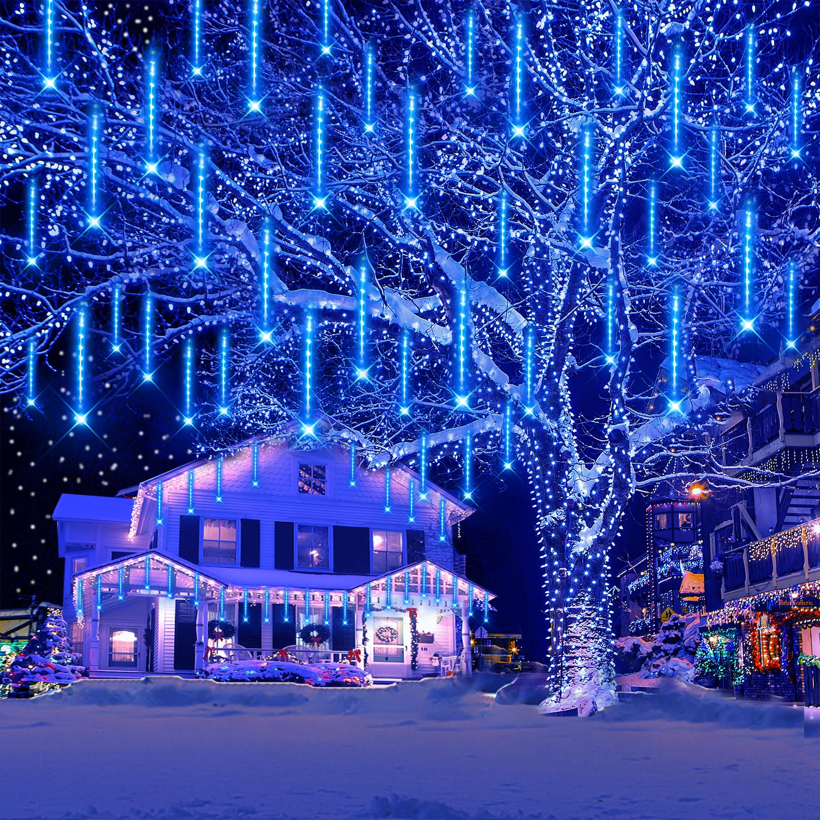 Scidweet Christmas String Lights, 20 inch 10 Tubes 540 LED Icicle Twinkle Meteor Shower Lights Outdoor for Christmas Halloween Holiday Party Home Decor, White