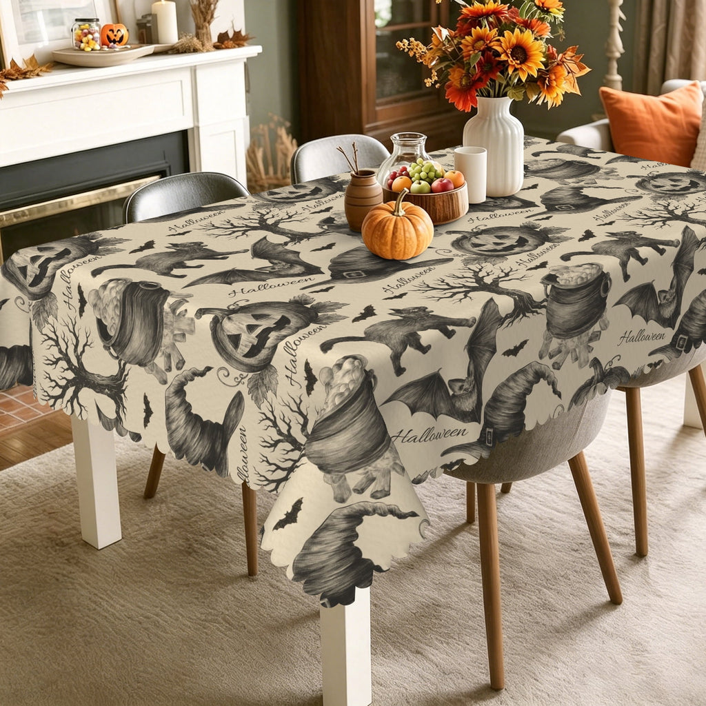Pbobriich Vintage Halloween Tablecloth, Witch Hat Bat, Holiday Kitchen Dining Room Party Decor, 60x84