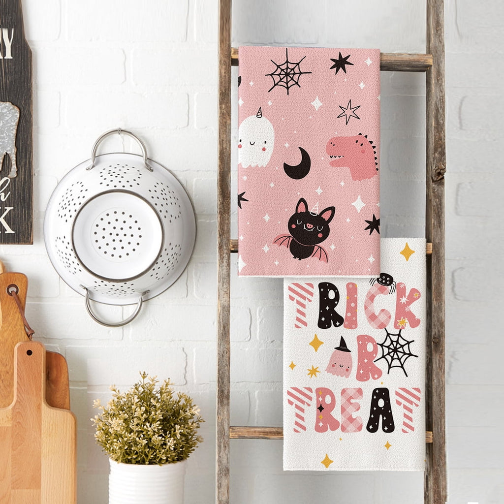 Sm:)e Pumpkin Ghost Bat Happy Halloween Dish Towels Set of 4, 18x26 Inch, Seasonal Holiday Hand Towels for Kitchen and Dining Table