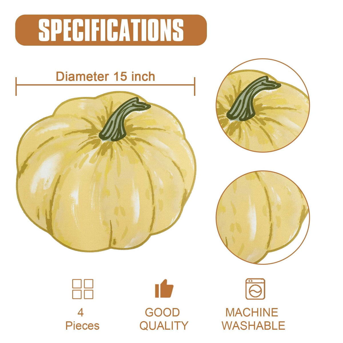 OVZME 4PCS Fall Placemats, Autumn Printed Pumpkin Place Mats for Kitchen Dining Table, Thanksgiving Harvest Halloween Holiday Decor Placemat, Water-Proof, Each 13" x 15", Dark Blue