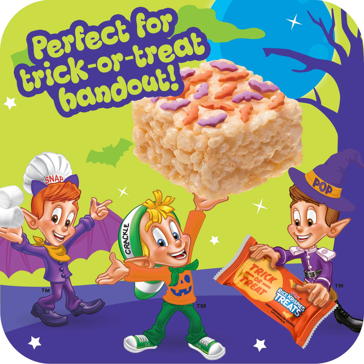 Rice Krispies Treats Spooky Minis Chewy Mini Crispy Marshmallow Squares, Ready-to-Eat, Trick or Treat, 23.2 oz, 60 Count