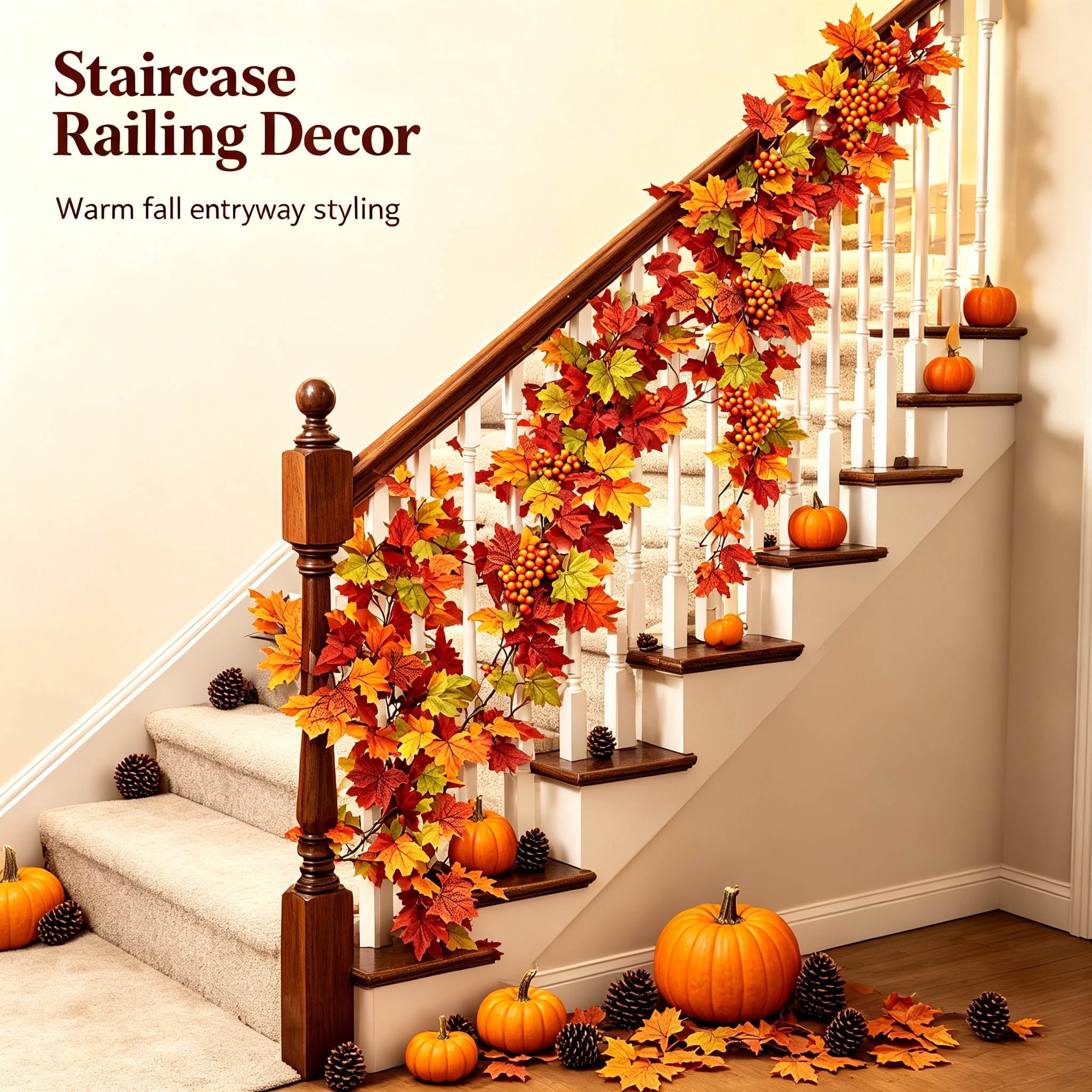 WKSCLPAI Halloween Maple Leaf Garland, Fall Vine Wreaths for Autumn Festivities Decor,Seasonal Garlands for Home,Halloween & Fall Decorations