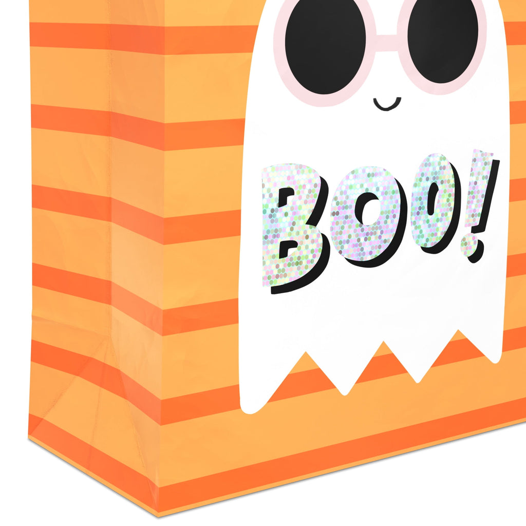 Hallmark Medium Halloween Gift Bag (Ghost on Orange Stripes), 1 Count