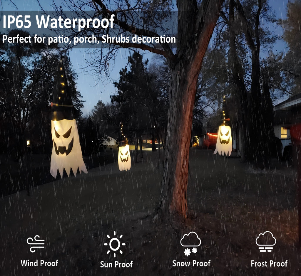 ZOEYKIMLO Halloween Witch Hat Lights Decorations Outdoor, Upgraded 5pcs Hanging Glowing Witch String Lights with 8 Modes, Waterproof Halloween Light for Outdoor, Garden, Party Decor