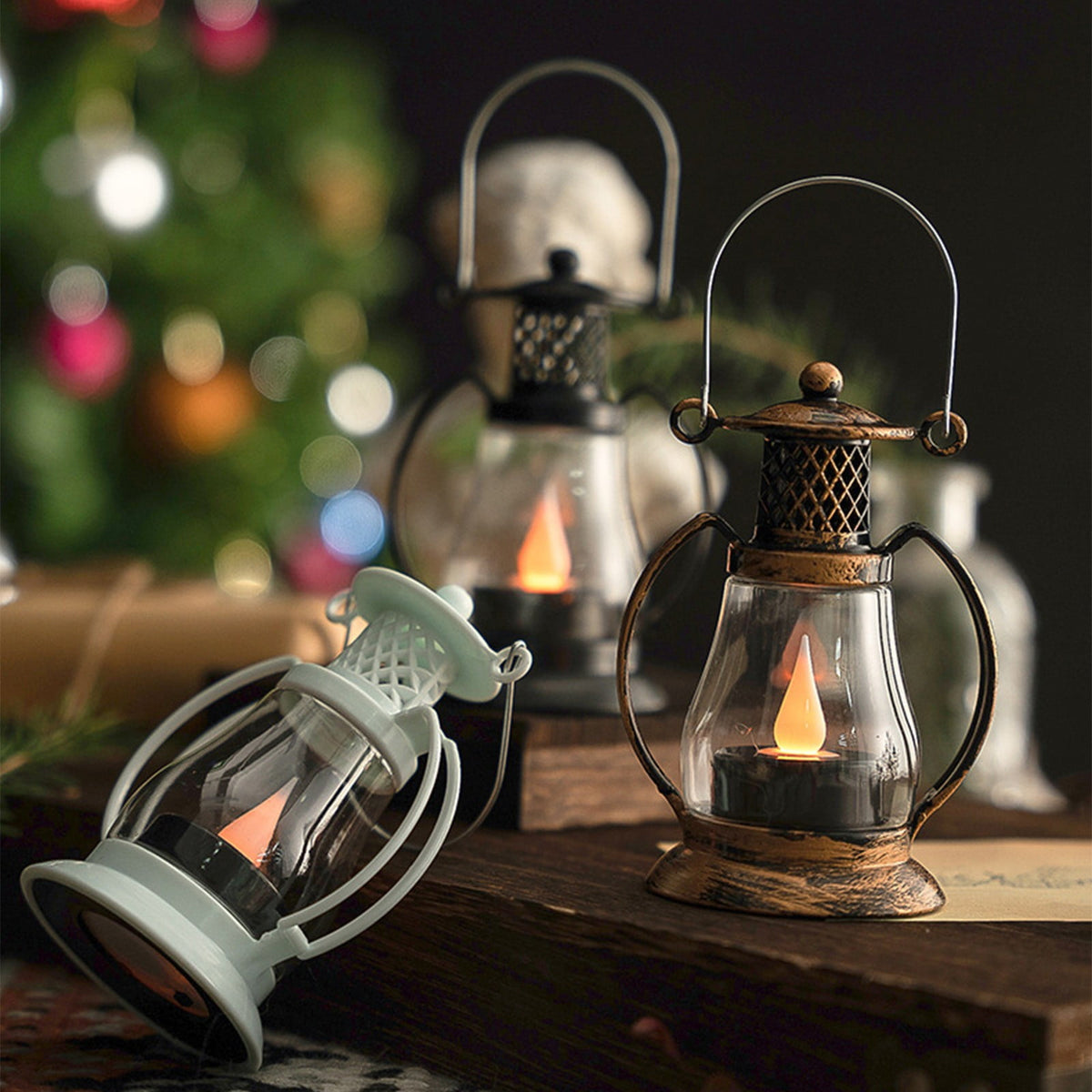 BGZLEU Vintage LED Candle Lanterns Decorations, Black Lanterns Decorative for Table Centerpieces, Camping Decorative Lanterns, Western Party Rustic Wedding Decor, Halloween Christmas Decorations