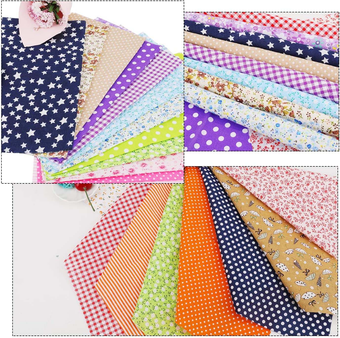 56PCS Cotton Craft Fabric Bundle, 10 inches Squares Sheets Patchwork, Sewing Quilting Craft Fabric, DIY Sewing Scrapbook Quilting Dot Stripe Fabric