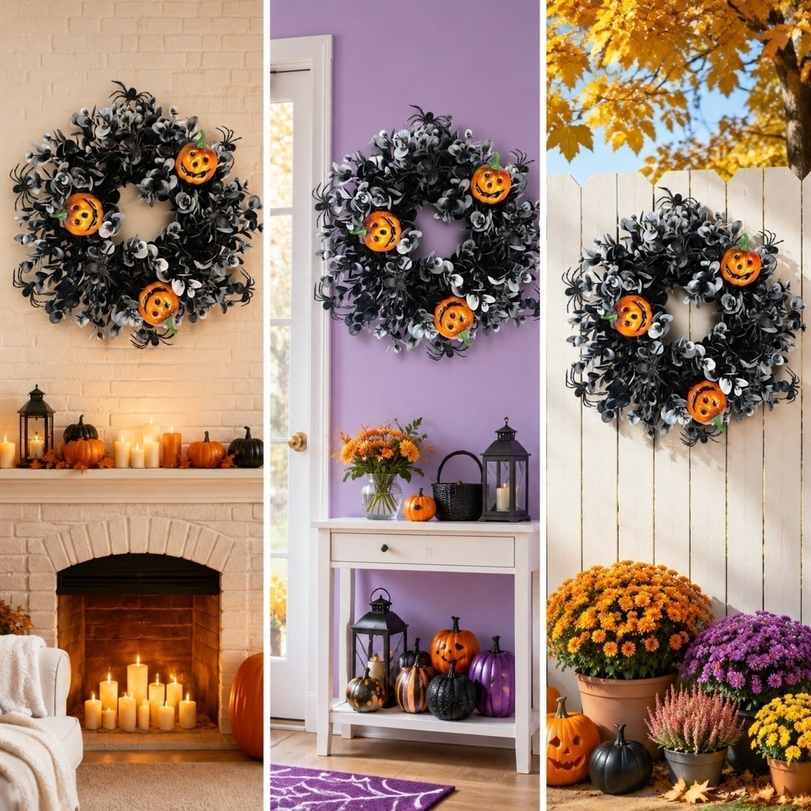 Boovnll Halloween Wreath, 18" Horror & Novelty Handmade Black Twig Glitter Bats Halloween Wreaths for Front Door Fireplace Wall Porch Party Decor, Halloween Decorations