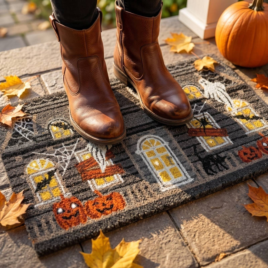 QLUEWX Halloween Doormat 35.4×23.6 Inch, Cute Ghost Dog Printed Coir Front Door Mat, Washable Anti Slip Coconut Fiber Entry Rug for Outdoor Porch Farmhouse Fall Halloween Home Christmas Decor