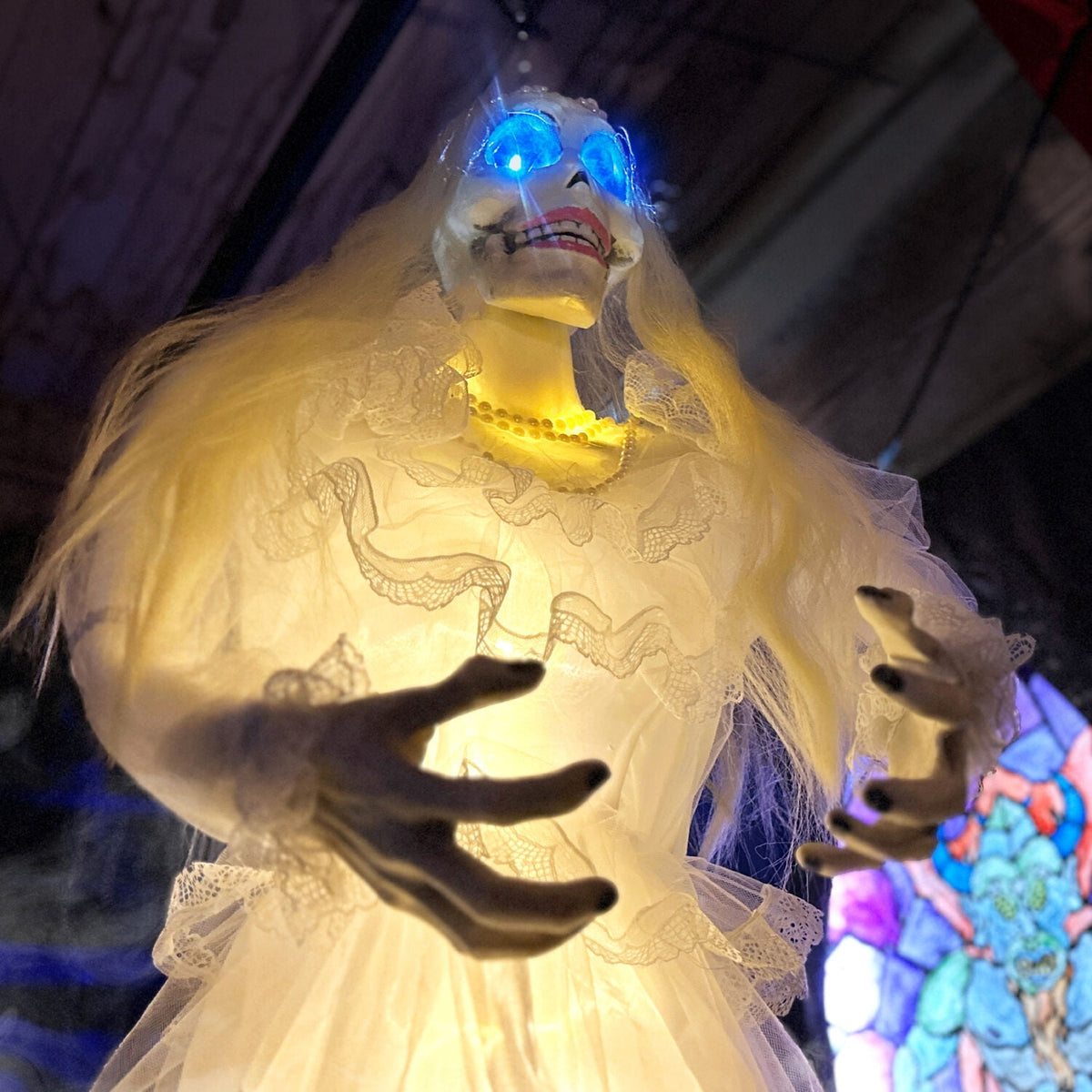 Haunted Hill Farm 5 ft Touch-Activated Animated Hanging Spinning Bride Halloween Animatronic, HHBRIDE-9HLSA
