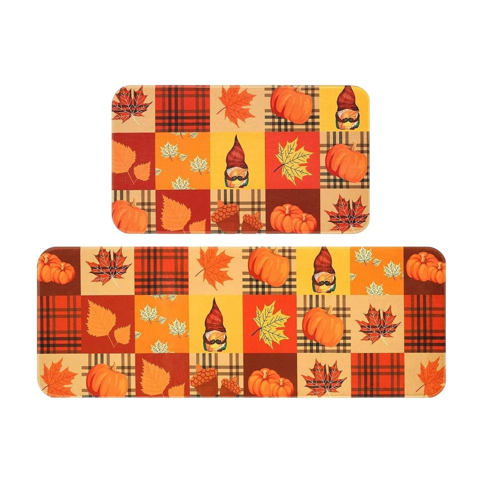 HOARBOEG Fall Pumpkin Maple Leaf Floor Mat 2-Piece Set - Non-Slip Halloween Thanksgiving Decorative Rug for Bathroom, Kitchen, Porch, Entrance, Polyester Foot Mats, Easy Clean Indoor/Outdoor