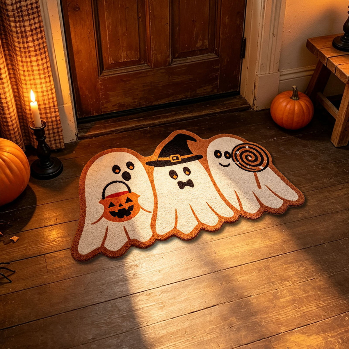 Halloween Doormat Ghost Bath Mat 23.6x15.7in Secure-Grip Absorbent Soft Faux Fur Rug for Bathroom Bedroom Living Room Decor by OVFUIZ