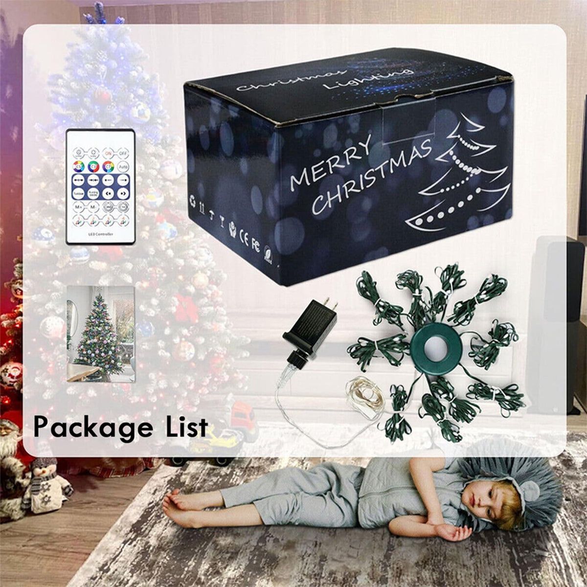 IC ICLOVER Christmas Tree String Lights Decorations with Ring Smart APP, 200 LED Waterfall Lights IP65 Waterproof Multi-Modes with Remote Color Changing Lights for Wedding Yard Party Home Holiday