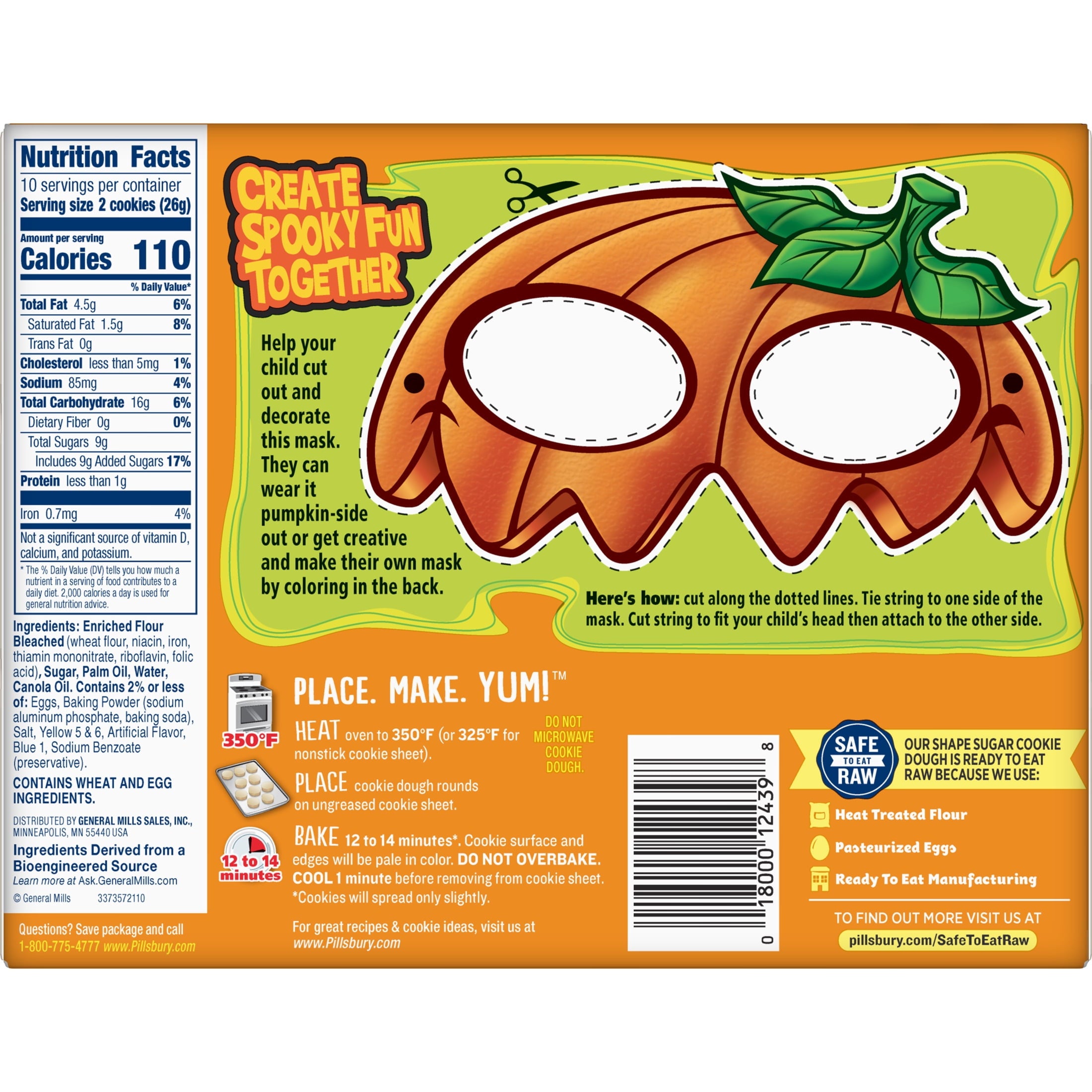 Pillsbury Ready to Bake! Pumpkin Shape Sugar Cookie Dough, 20 Cookies, 9.1 oz