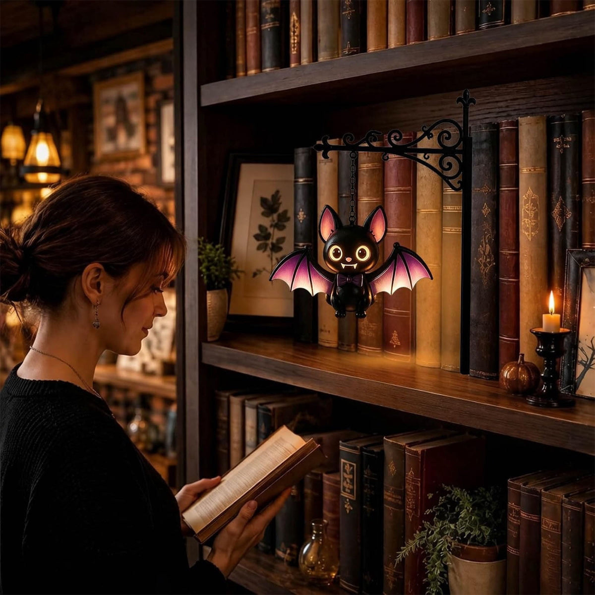 Nkmbld Halloween Bookshelf Lamp, Vintage Library Lantern Decorative Bookshelf Lighting, Hanging Ghost Lantern Book Shelf Light, Halloween Decorations Indoor