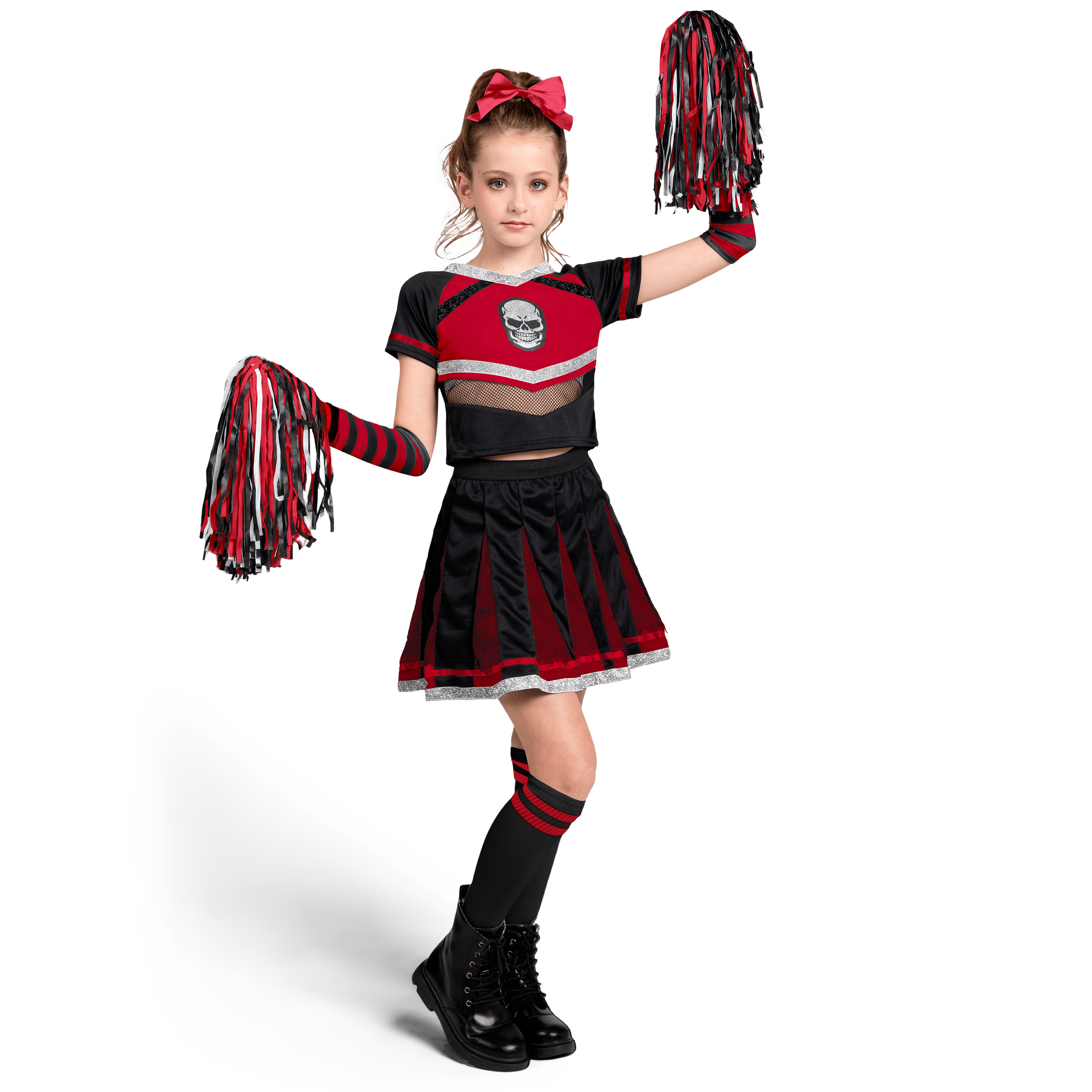 Joyfy Cheerleader Costume for Girls, Bad Spirit Costume for Kids, Skull Scary Outfit with Accessories for Halloween Party Cosplay