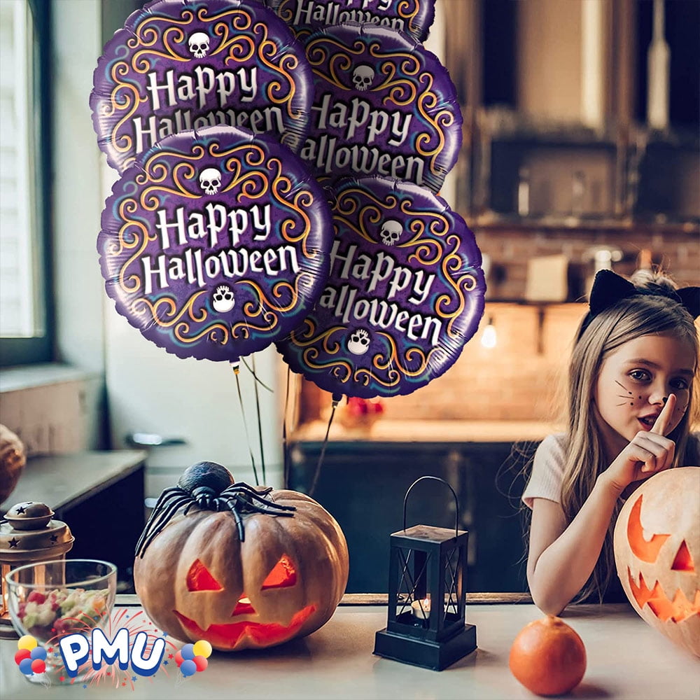 PMU Halloween Party Decoration "Happy Halloween" Jack Faces Aglow 18 Inch Mylar-Foil Balloon (1pkg) Pkg/1