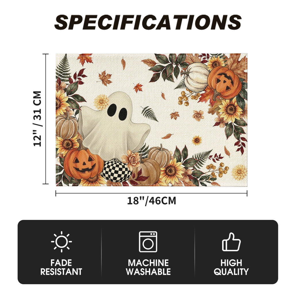 Smile Jack-O'-Lantern Spider Web Halloween Table Placemats Set of 4 Round 15 Inch Black