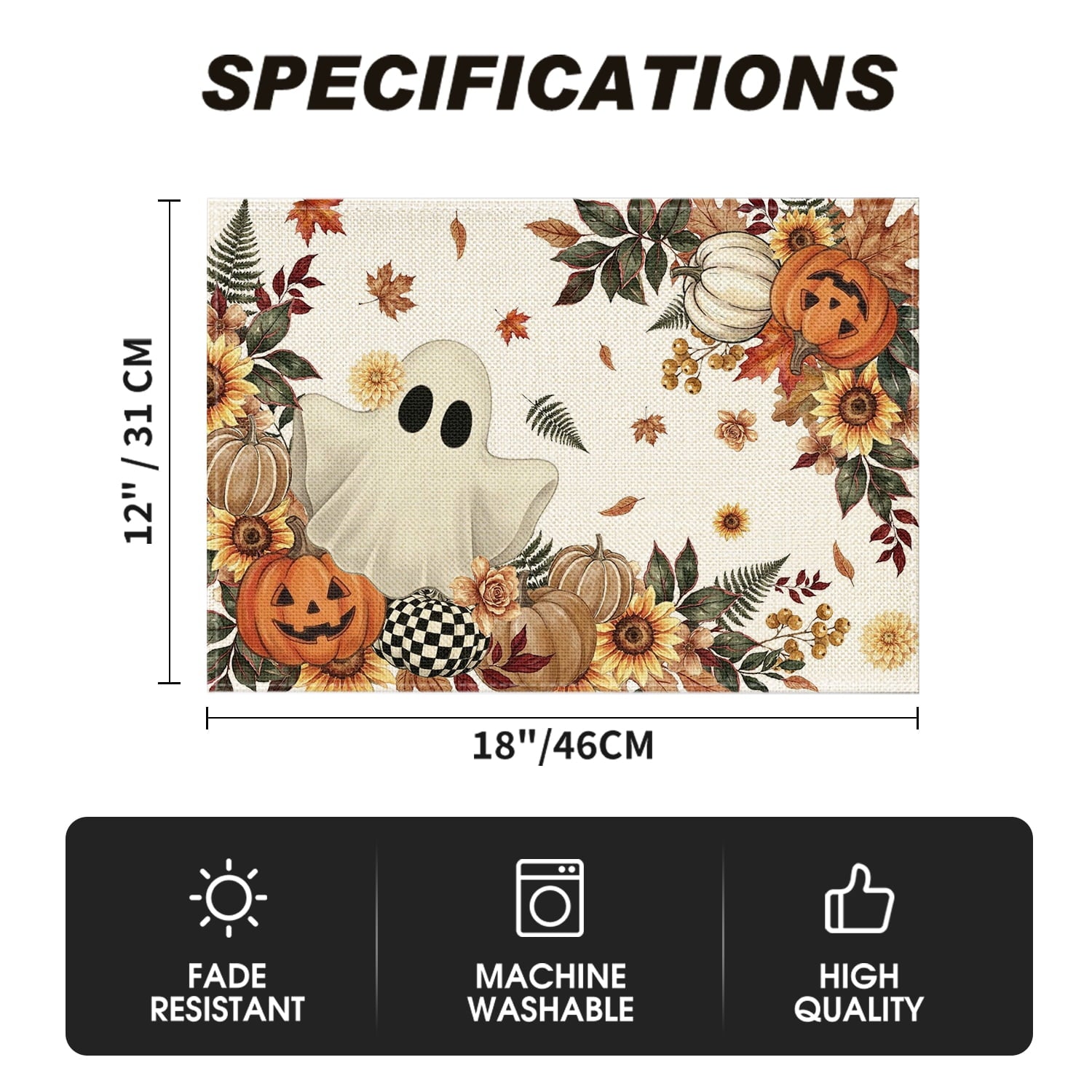 Smile Jack-O'-Lantern Spider Web Halloween Table Placemats Set of 4 Round 15 Inch Black