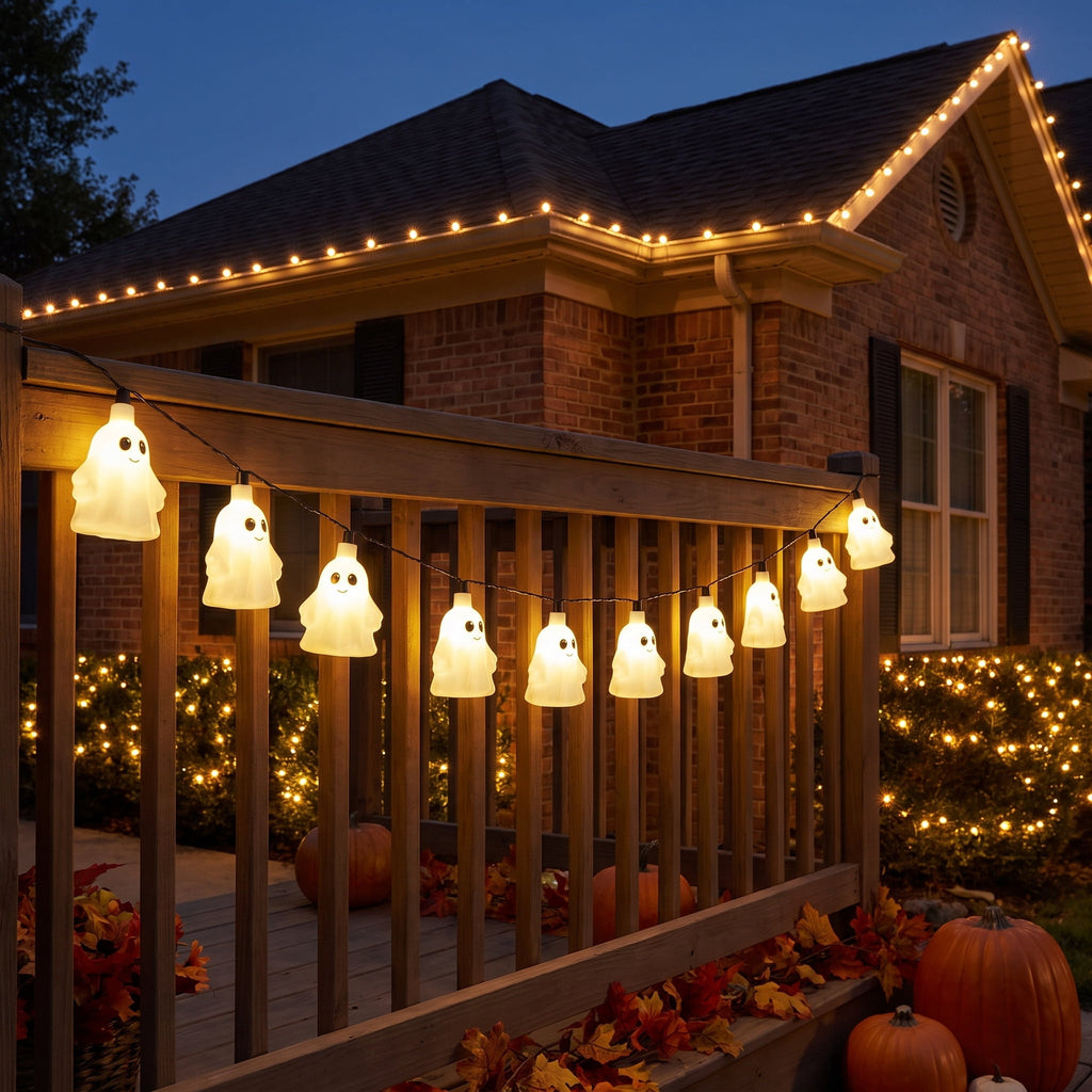 Indoor/Outdoor 10-Count LED Ghost String Lights, Warm White, 6.5', Halloween by Way To Celebrate