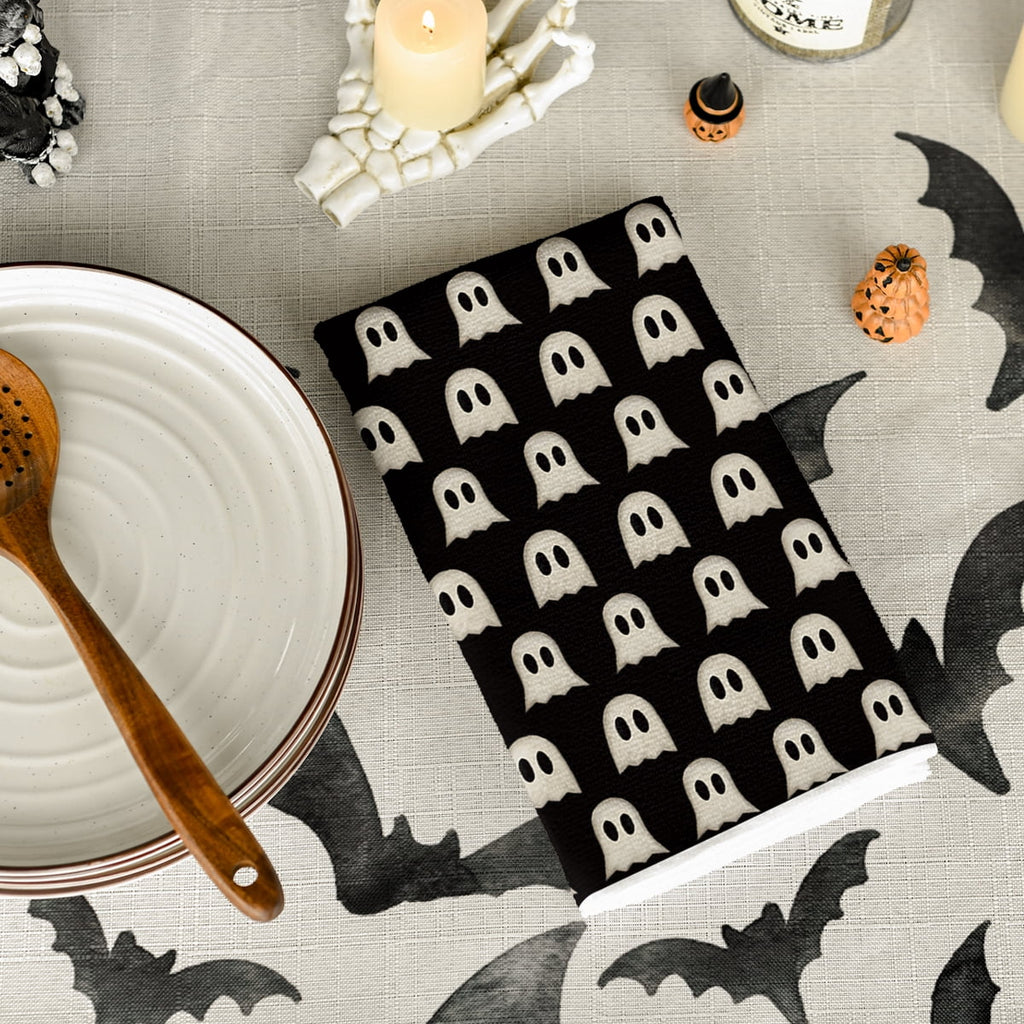 Sm:)e Spooky Pumpkin Ghost Boo Bat Halloween Kitchen Dish Towels 2 Set 18 x 26 inch