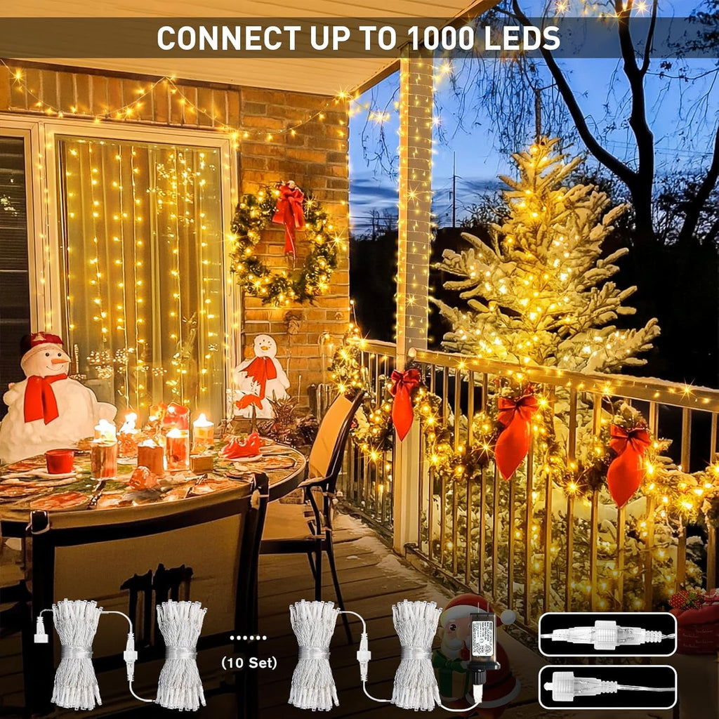 JMEXSUSS 33ft 100 LED White Christmas Lights, 8 Modes Connectable Clear Wire Twinkle Fairy String Lights Indoor, Plug-in Christmas String Lights Outdoor Waterproof for Christmas Wedding Party Tree