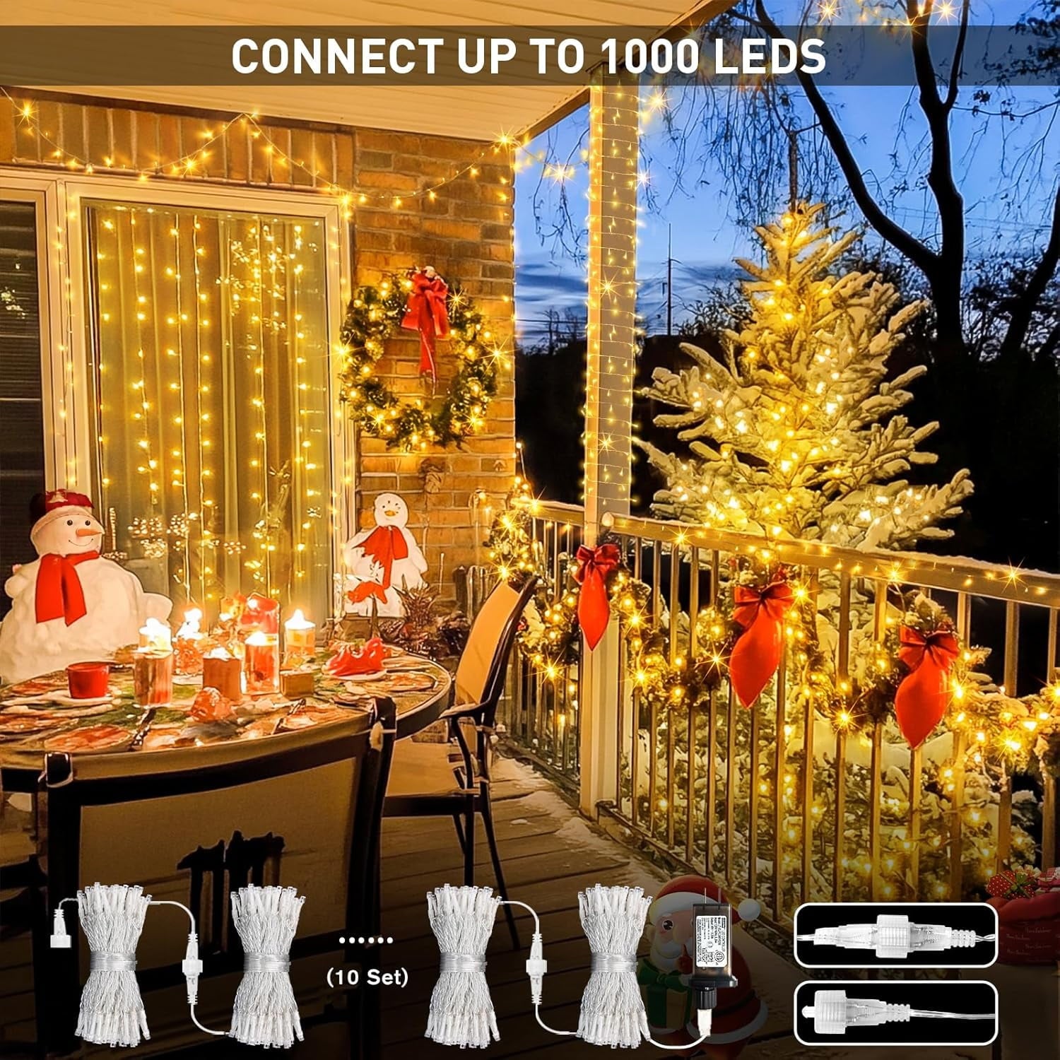 JMEXSUSS 33ft 100 LED White Christmas Lights, 8 Modes Connectable Clear Wire Twinkle Fairy String Lights Indoor, Plug-in Christmas String Lights Outdoor Waterproof for Christmas Wedding Party Tree