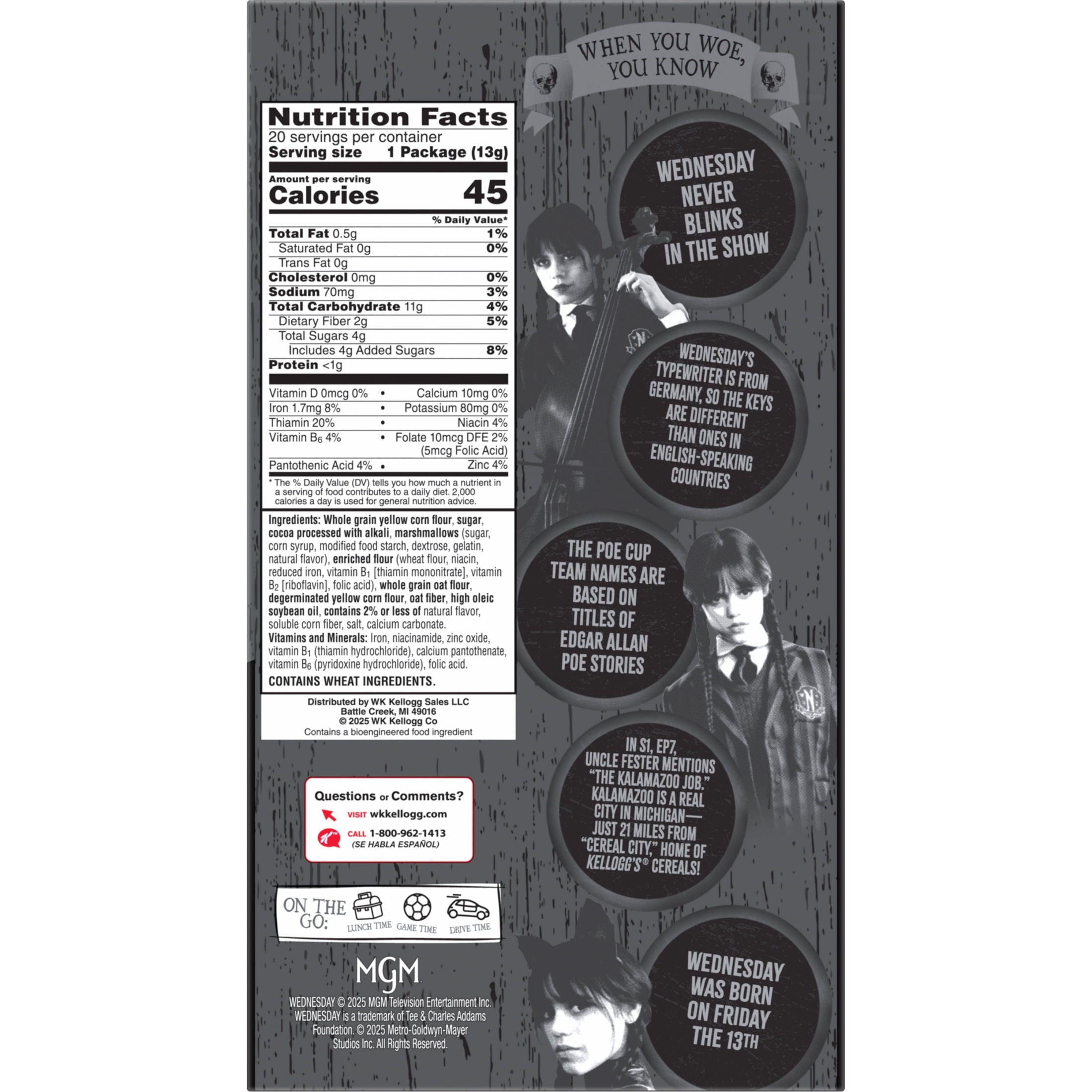 Kellogg's Cookies and Crème with Marshmallows Cereal Pouches, Whole Grain, 9 oz, 20 Count